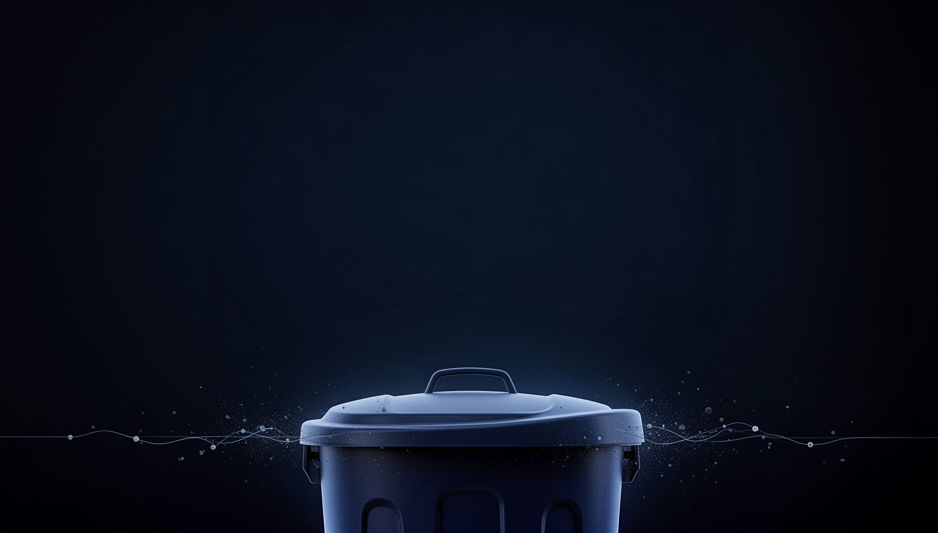 Robotics powerpoint background with a holographic bin lid edge along the bottom edge, deep navy