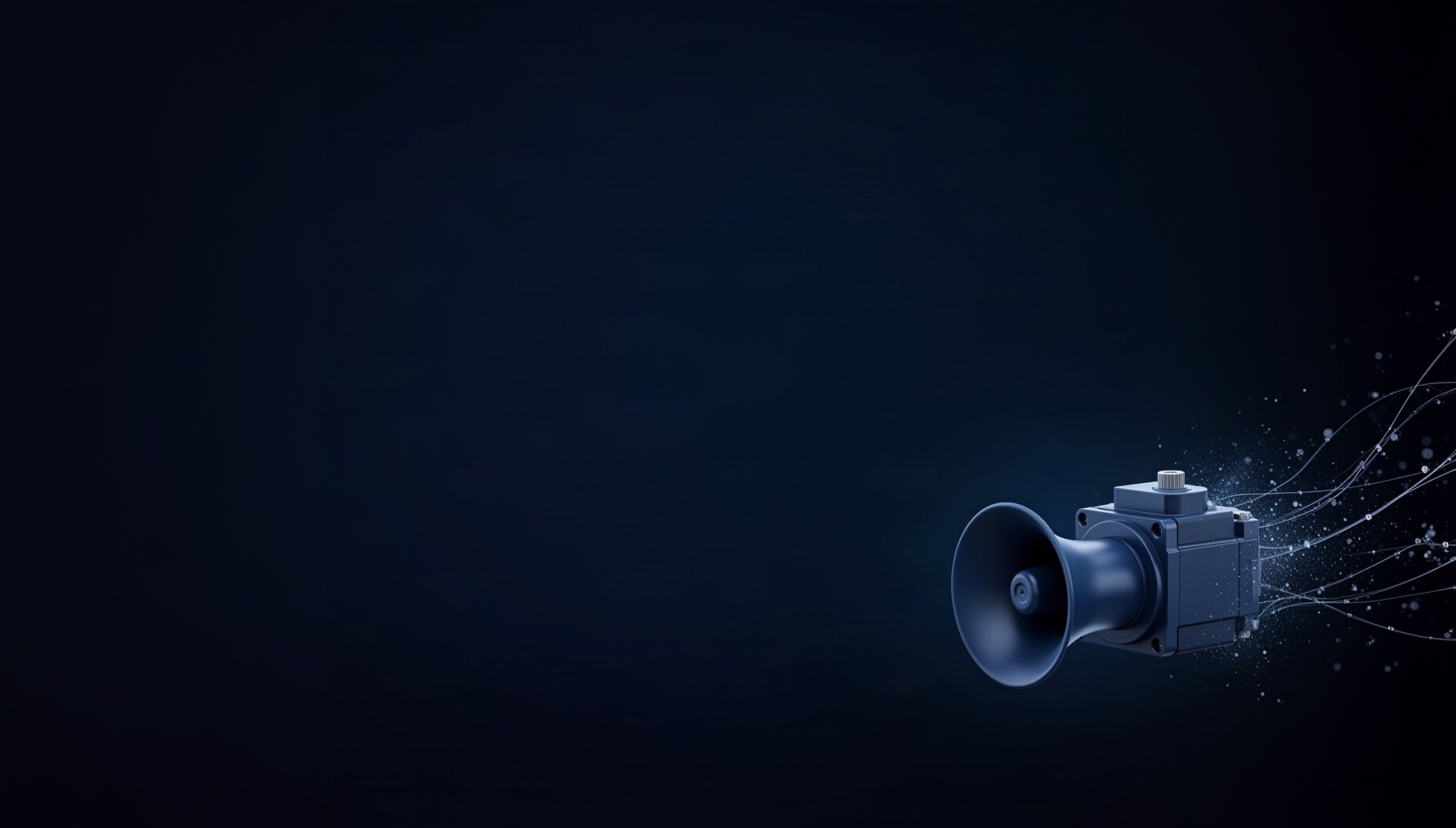 Robotics powerpoint background with a holographic servo motor horn in opposite corners (top left, bottom right), deep navy
