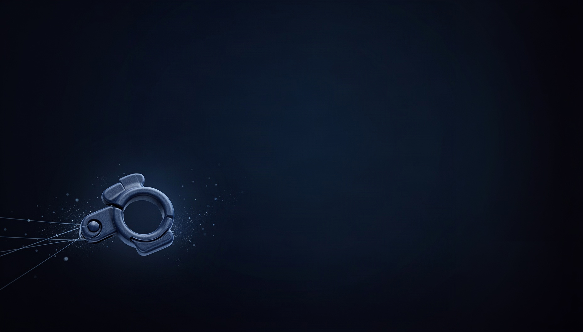 Robotics powerpoint background with a holographic lid hinge in opposite corners (bottom left, top right), deep navy