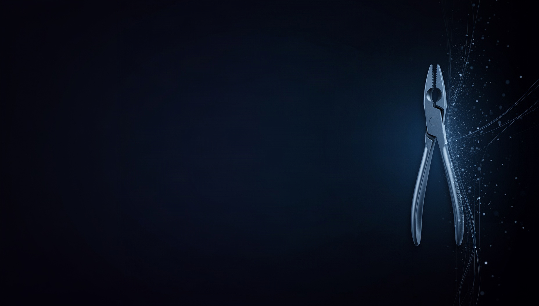 Surgery powerpoint background with a holographic hemostat on the right edge, deep navy