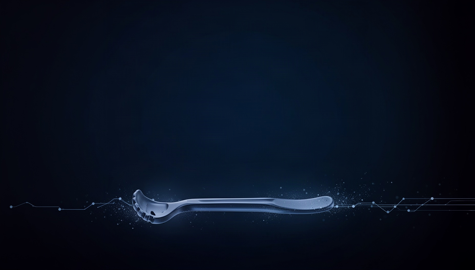 Surgery powerpoint background with a holographic surgical retractor along the bottom edge, deep navy