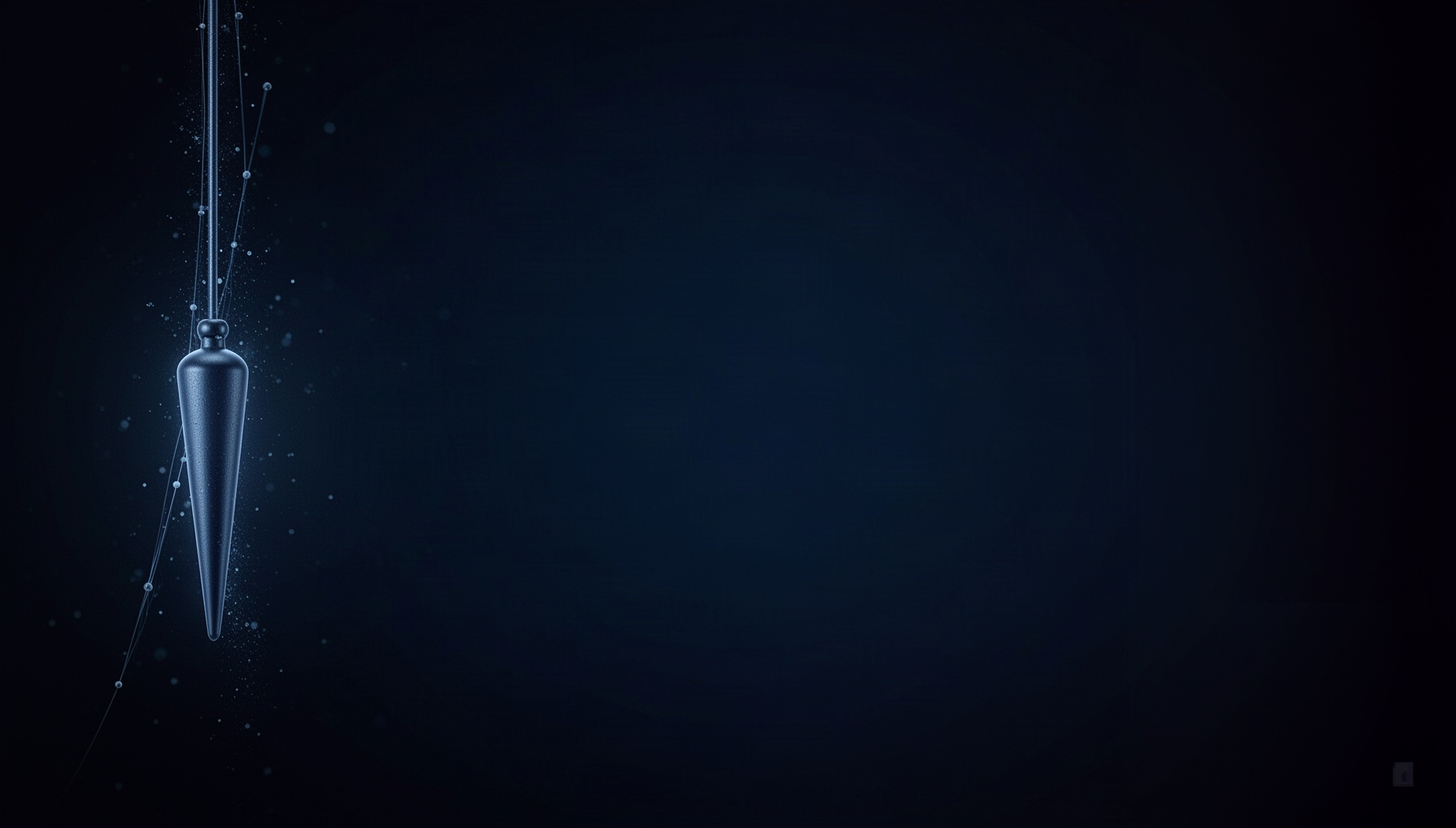 Clock slide background with a painterly pendulum rod on the left edge, deep navy
