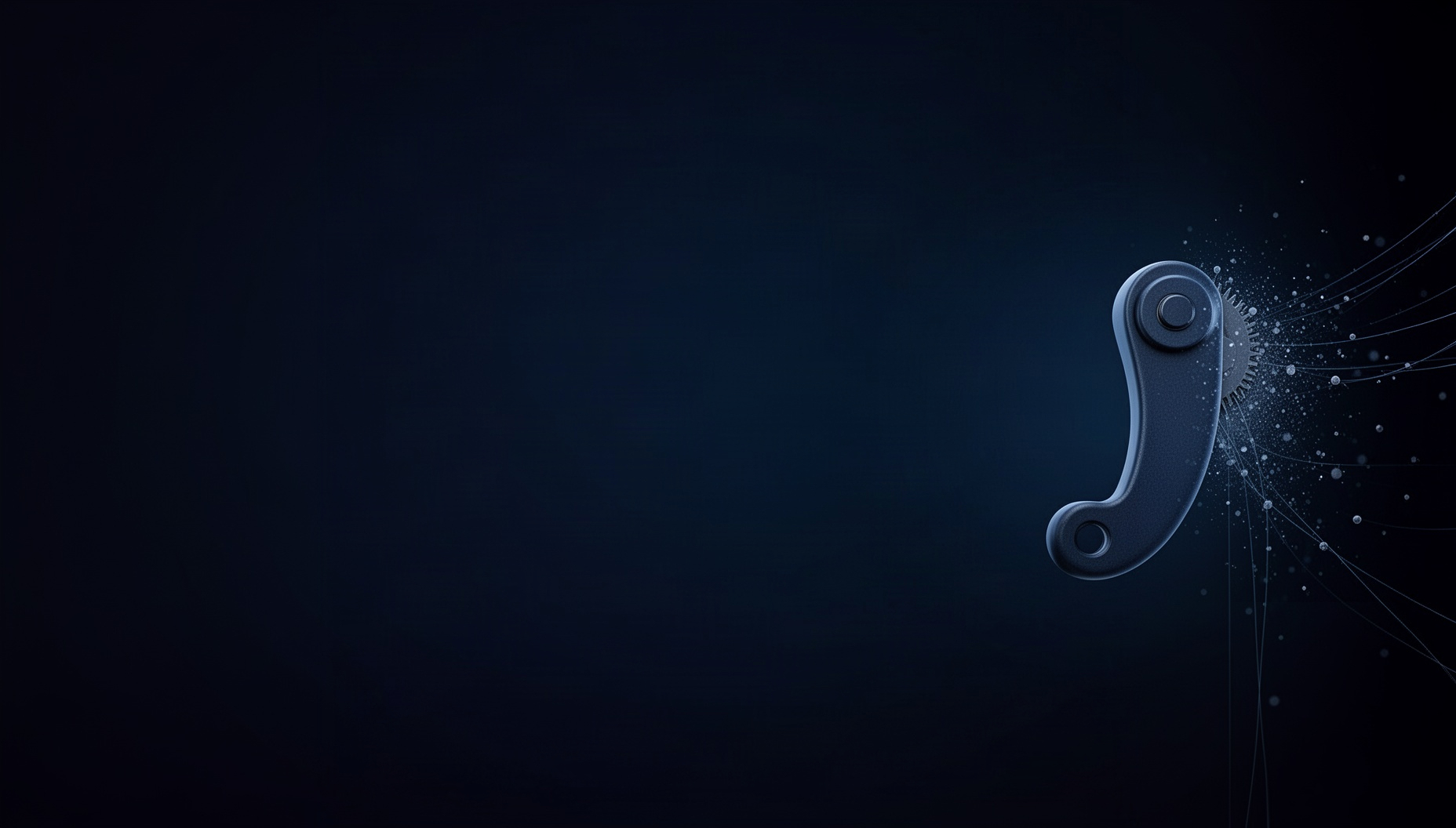 Clock slide background with a painterly escapement lever on the right edge, deep navy