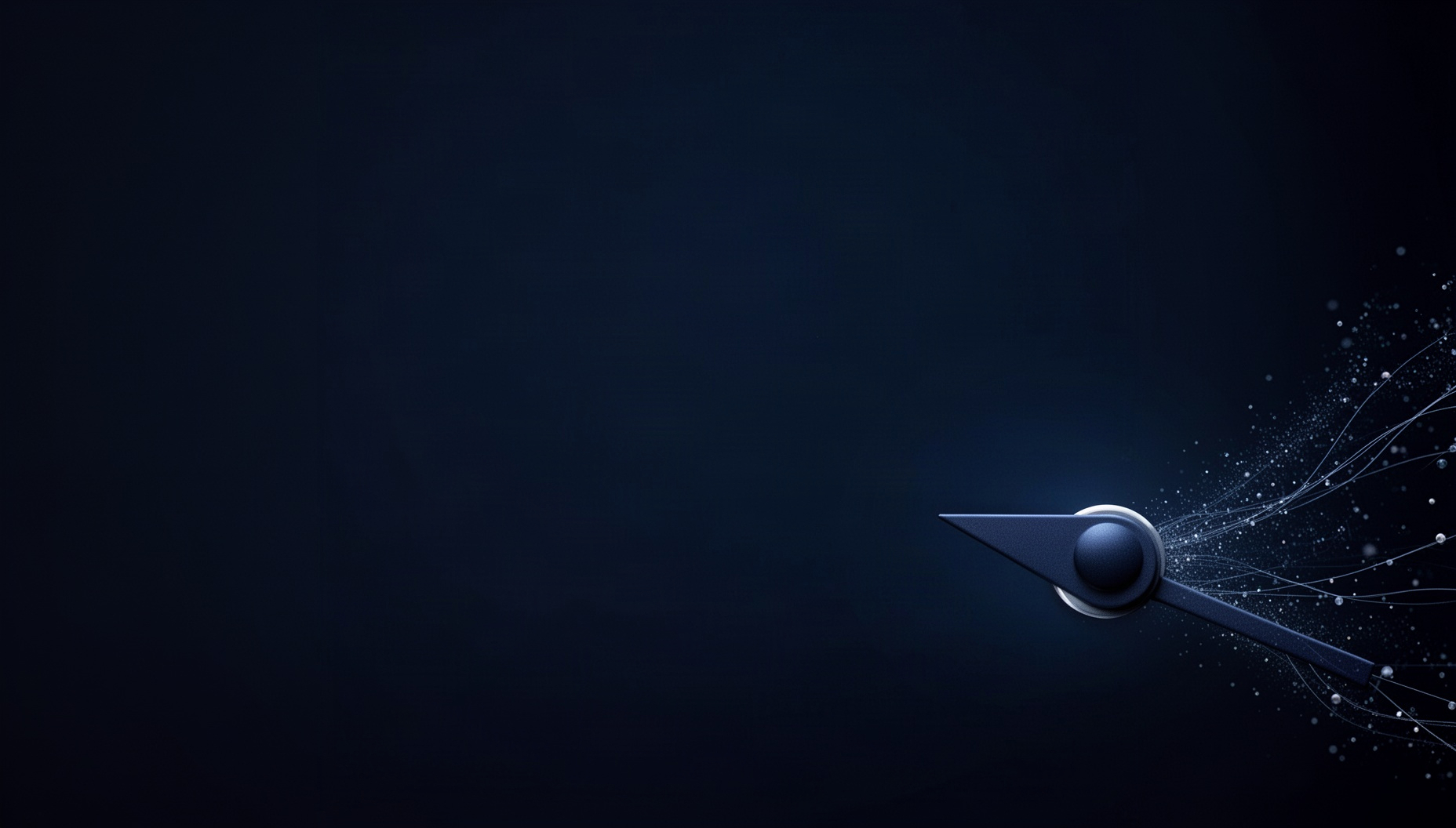 Clock slide background with a painterly hour hand tip in opposite corners (top left, bottom right), deep navy