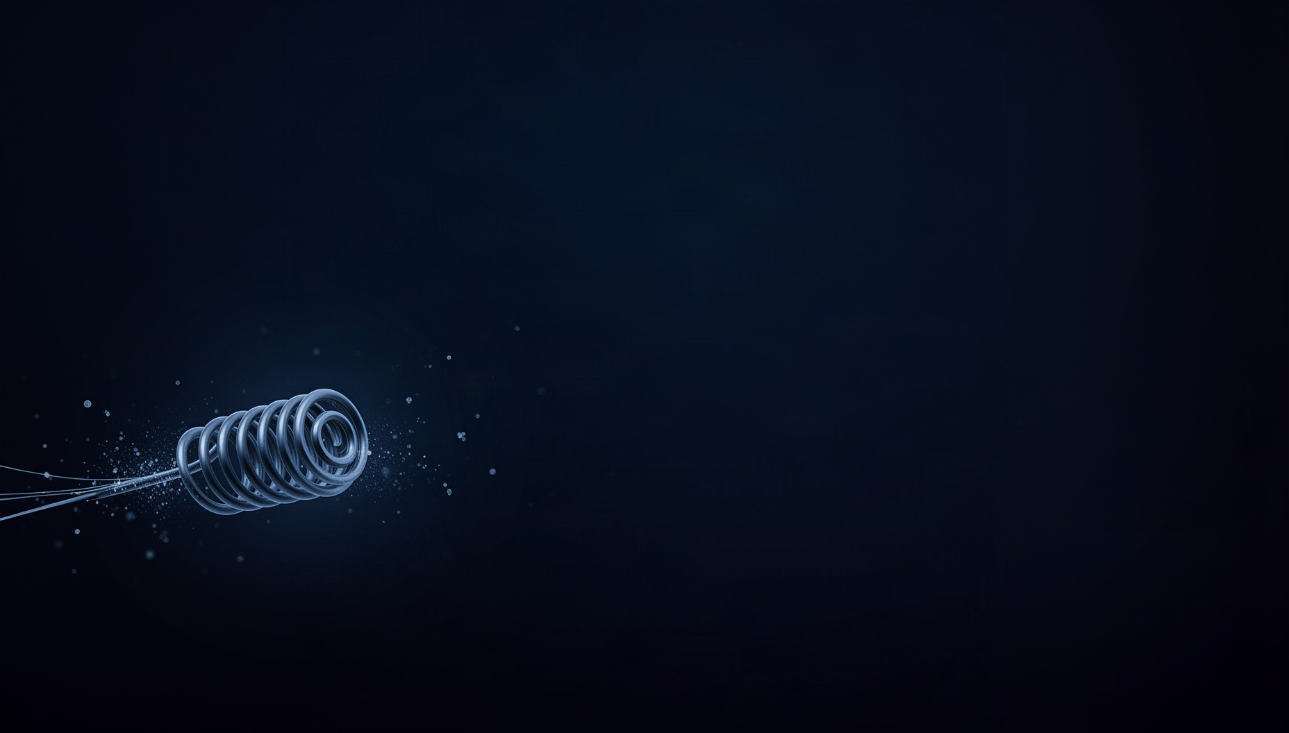 Clock slide background with a painterly balance spring coil in opposite corners (bottom left, top right), deep navy