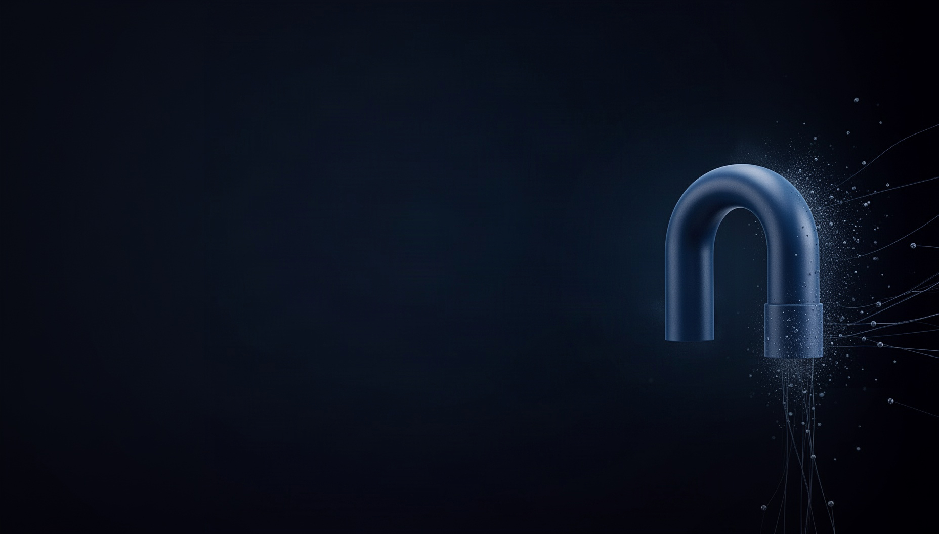 Engineering presentation background with a holographic conduit bend on the right edge, deep navy