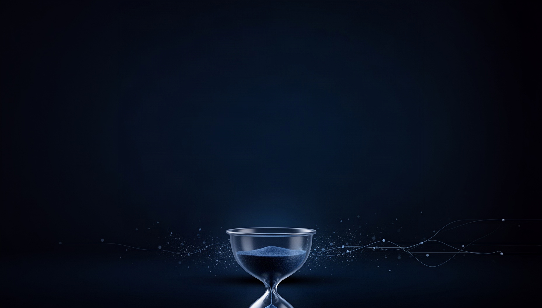 Time powerpoint background with a holographic hourglass rim along the bottom edge, deep navy