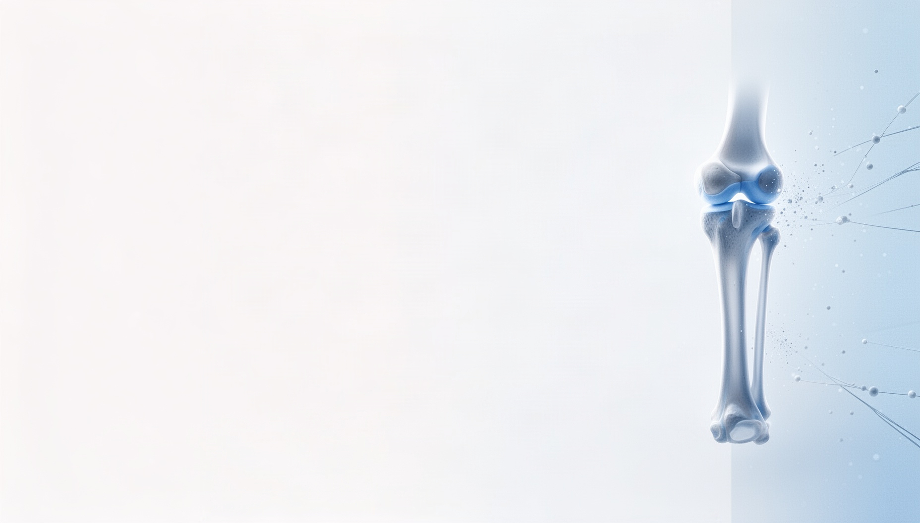 Skeleton PowerPoint background with a holographic tibia on the right edge, white