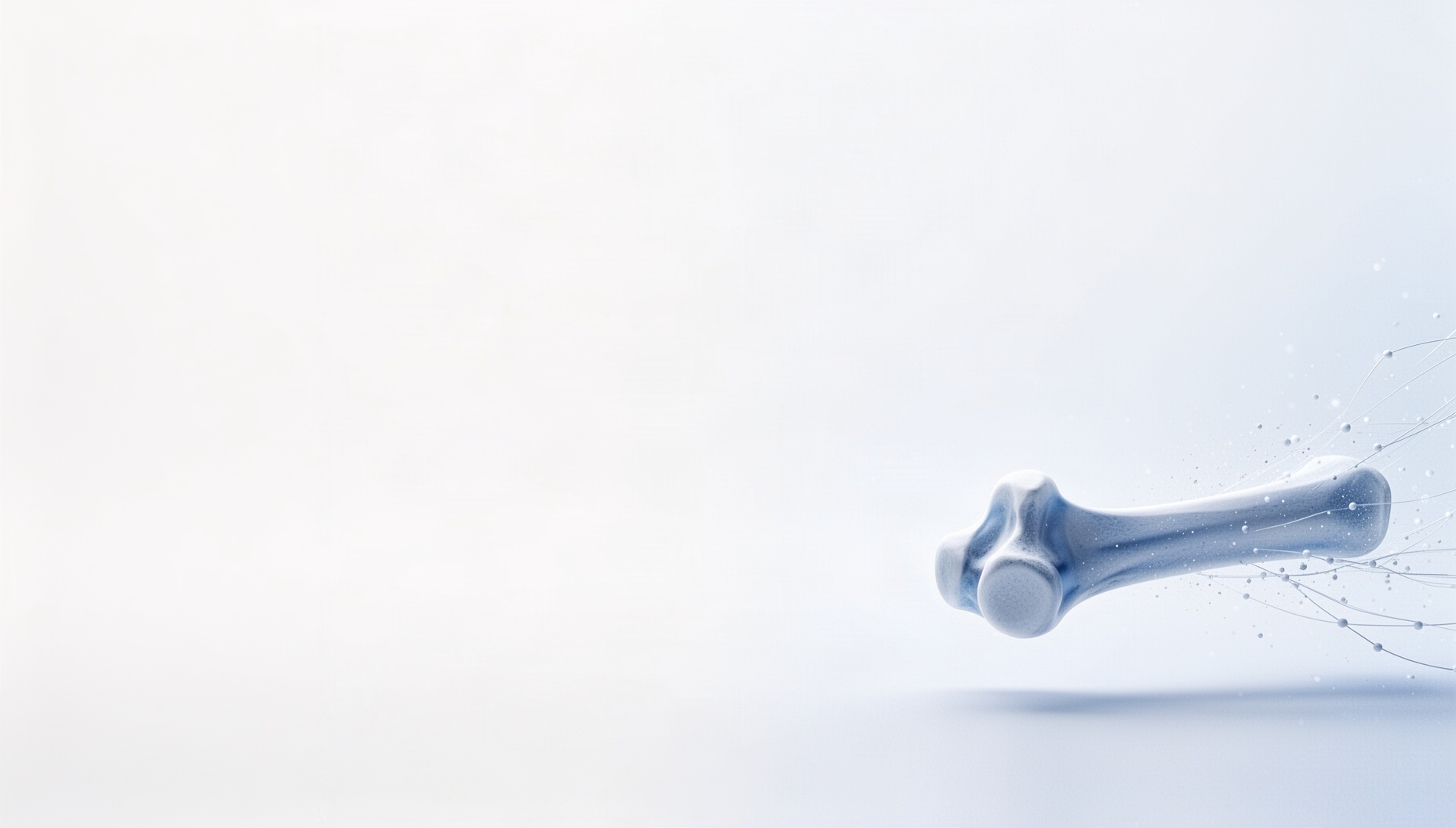 Skeleton PowerPoint background with a holographic kneecap in opposite corners (top left, bottom right), white