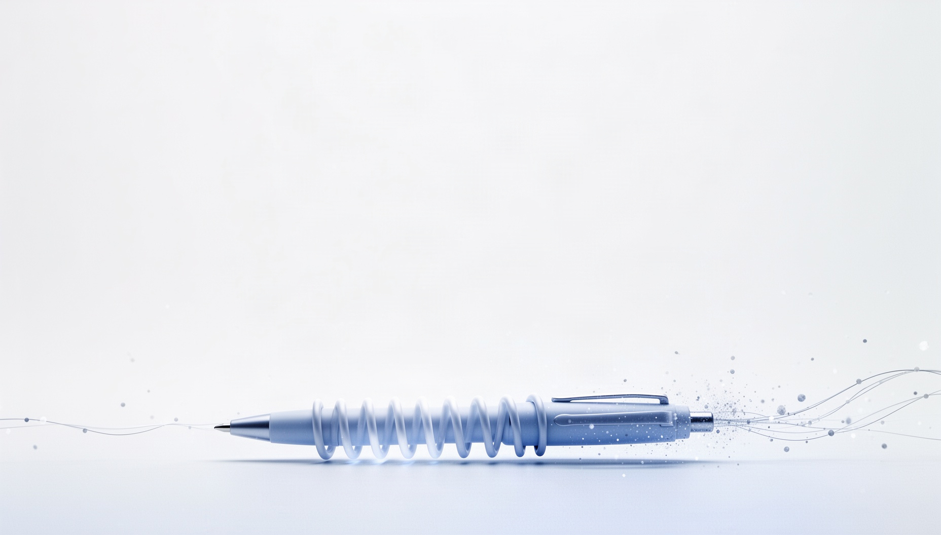Light blue PowerPoint background with a holographic pen spring along the bottom edge, white