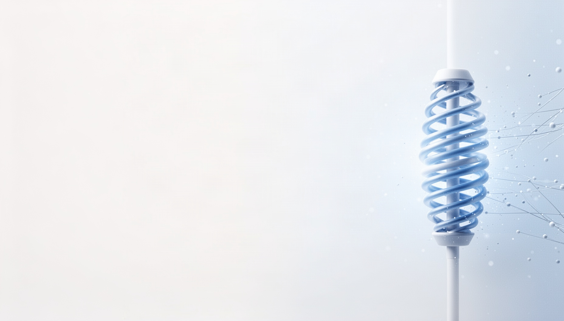IoT PowerPoint background with a holographic helical antenna on the right edge, white