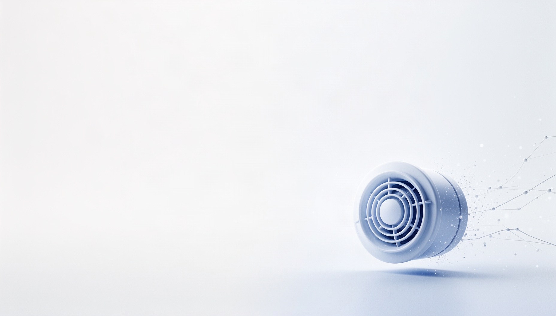 IoT PowerPoint background with a holographic alarm speaker in opposite corners, white