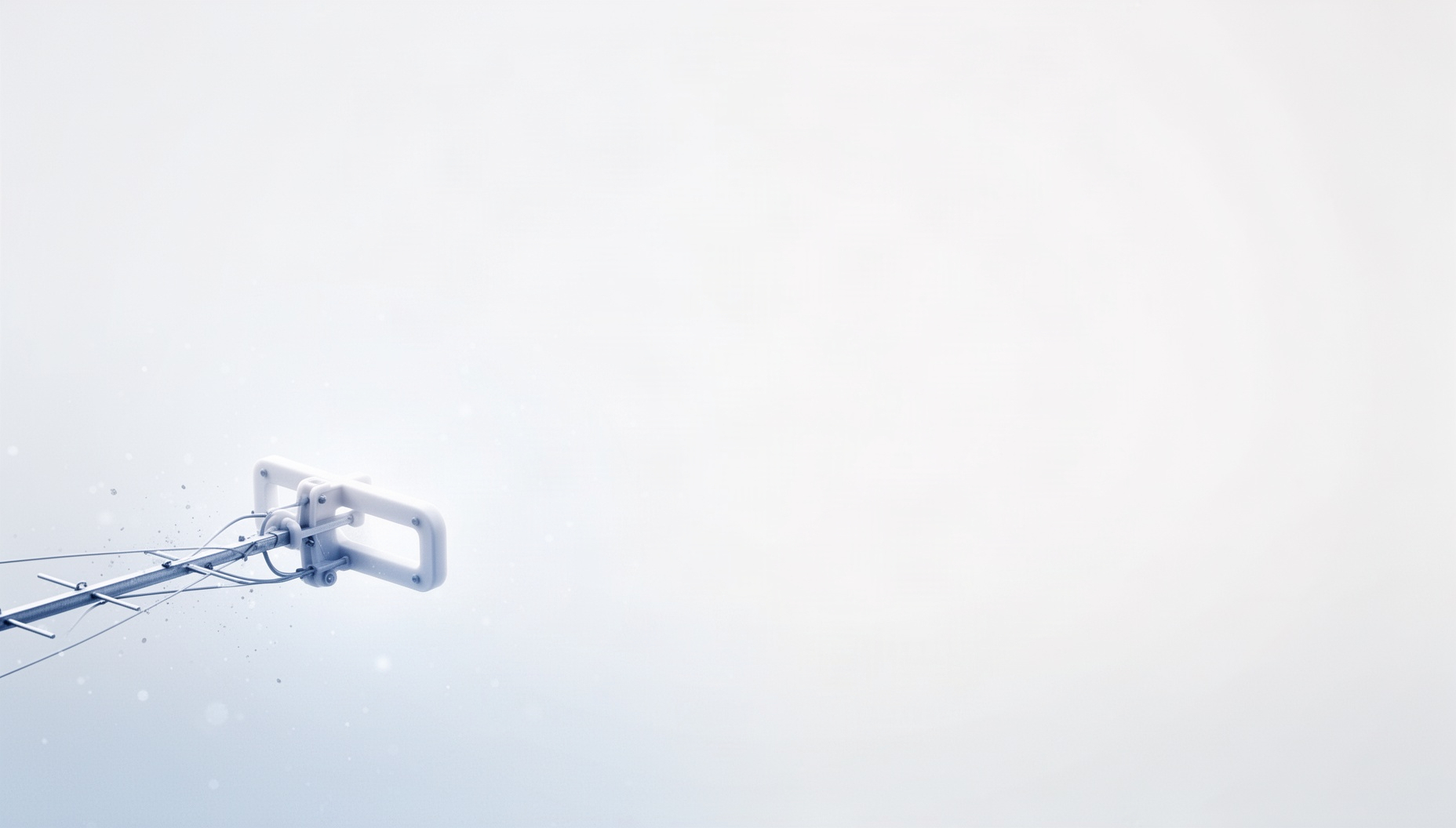 IoT PowerPoint background with a holographic antenna bracket in opposite corners, white