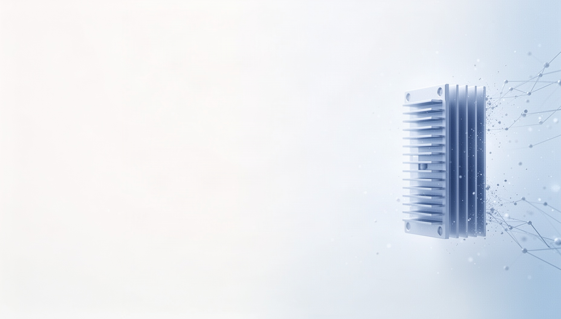 Tech slide background with a holographic heat sink on the right edge, white