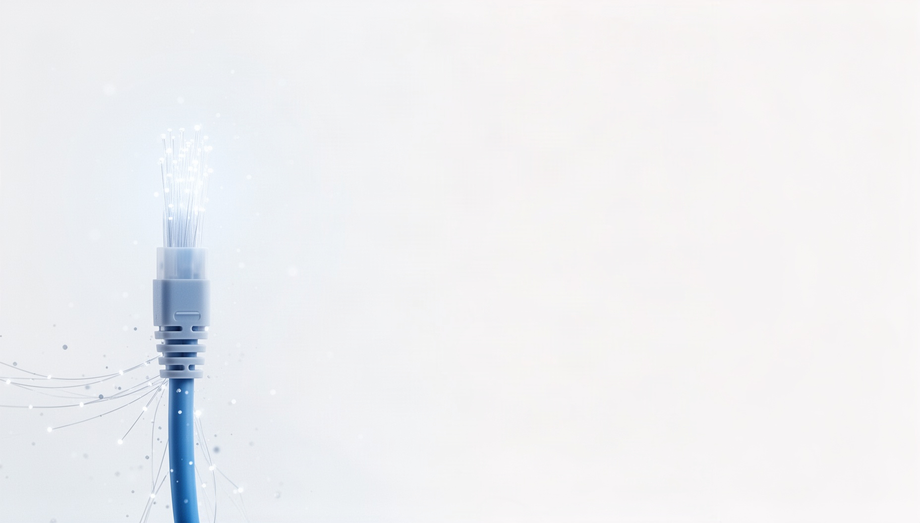Fiber optic PowerPoint background with a holographic fiber optic cable on the left edge, white