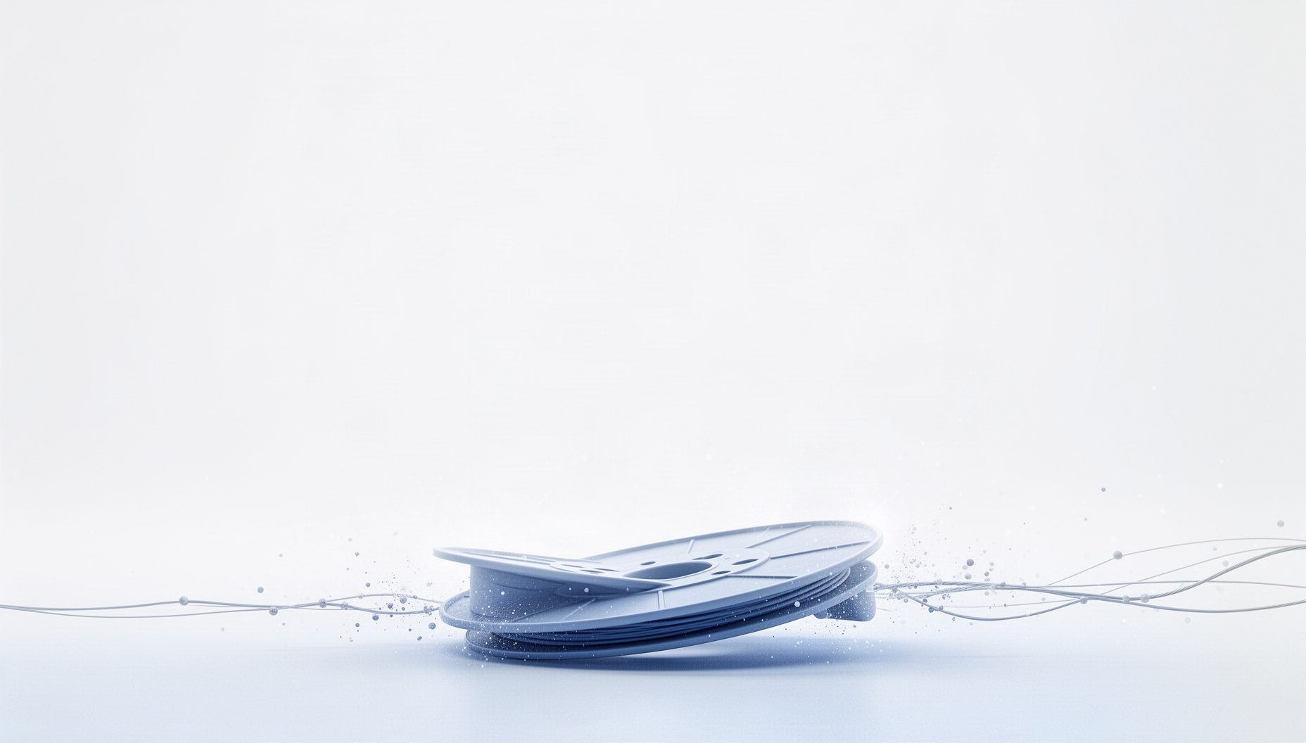 Fiber optic PowerPoint background with a holographic cable spool along the bottom edge, white