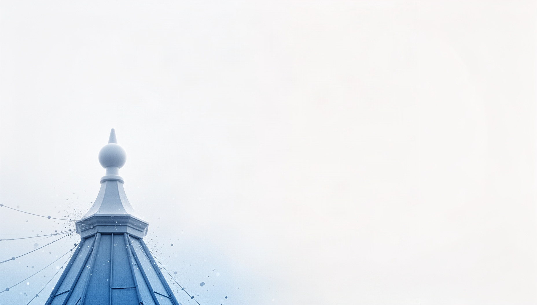 Church powerpoint backgrounds with a holographic church finial in opposite corners (bottom left, top right), white