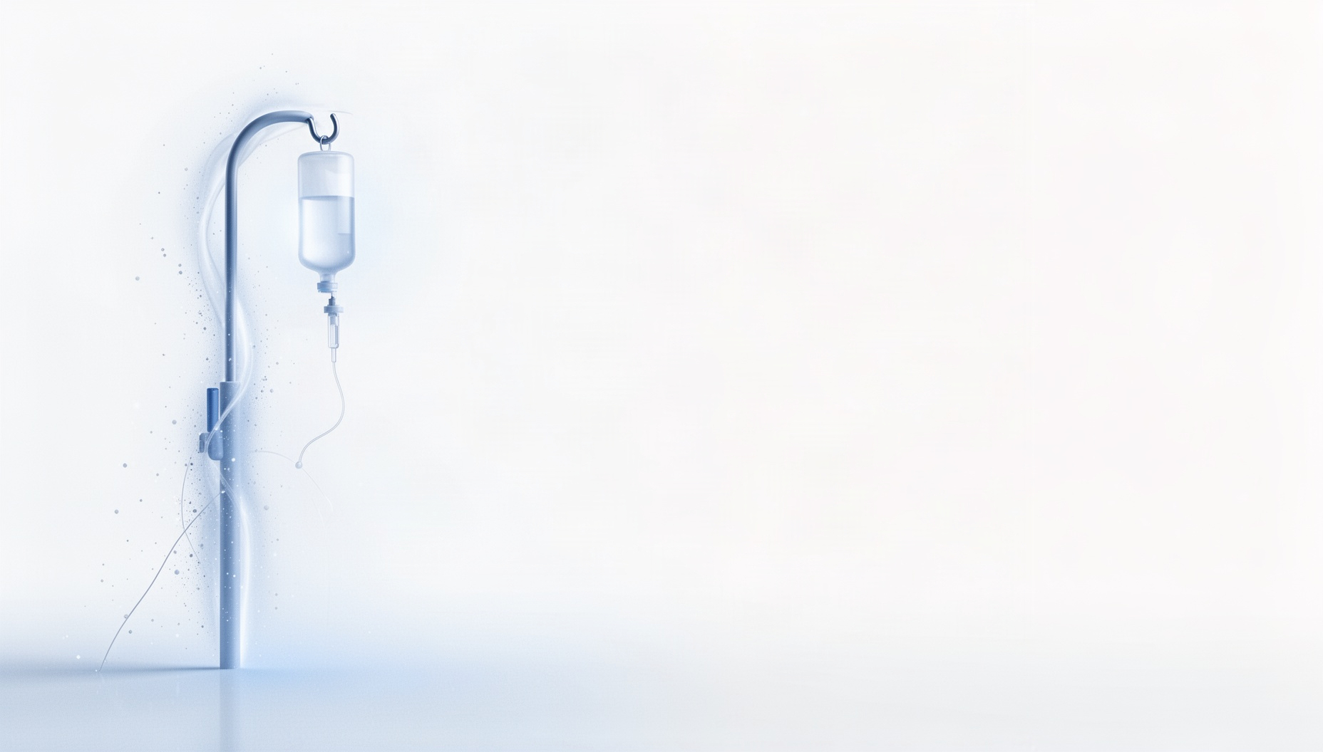 Healthcare presentation background with an infusion stand on the left edge, white