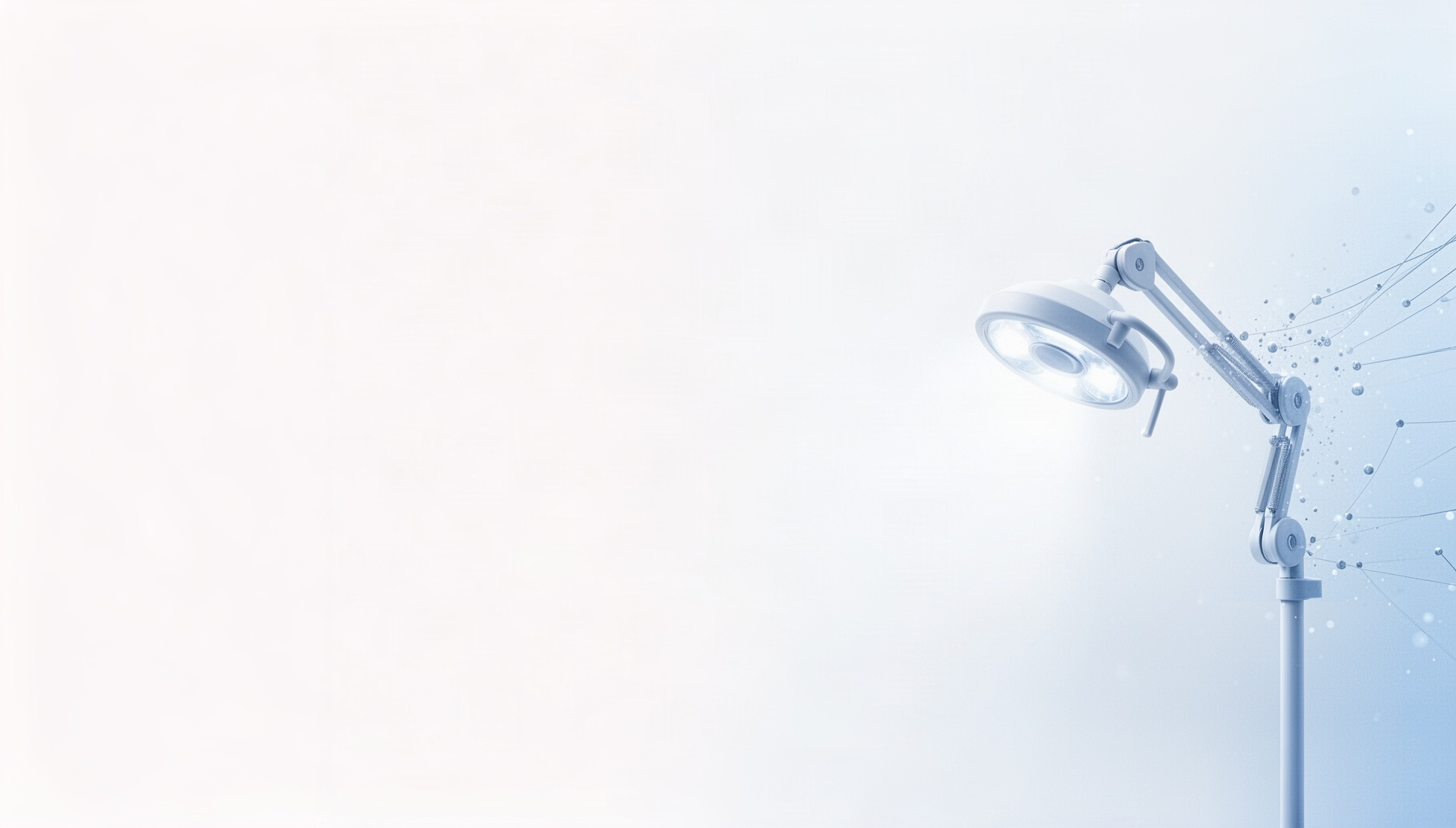 Healthcare presentation background with an examination lamp on the right edge, white