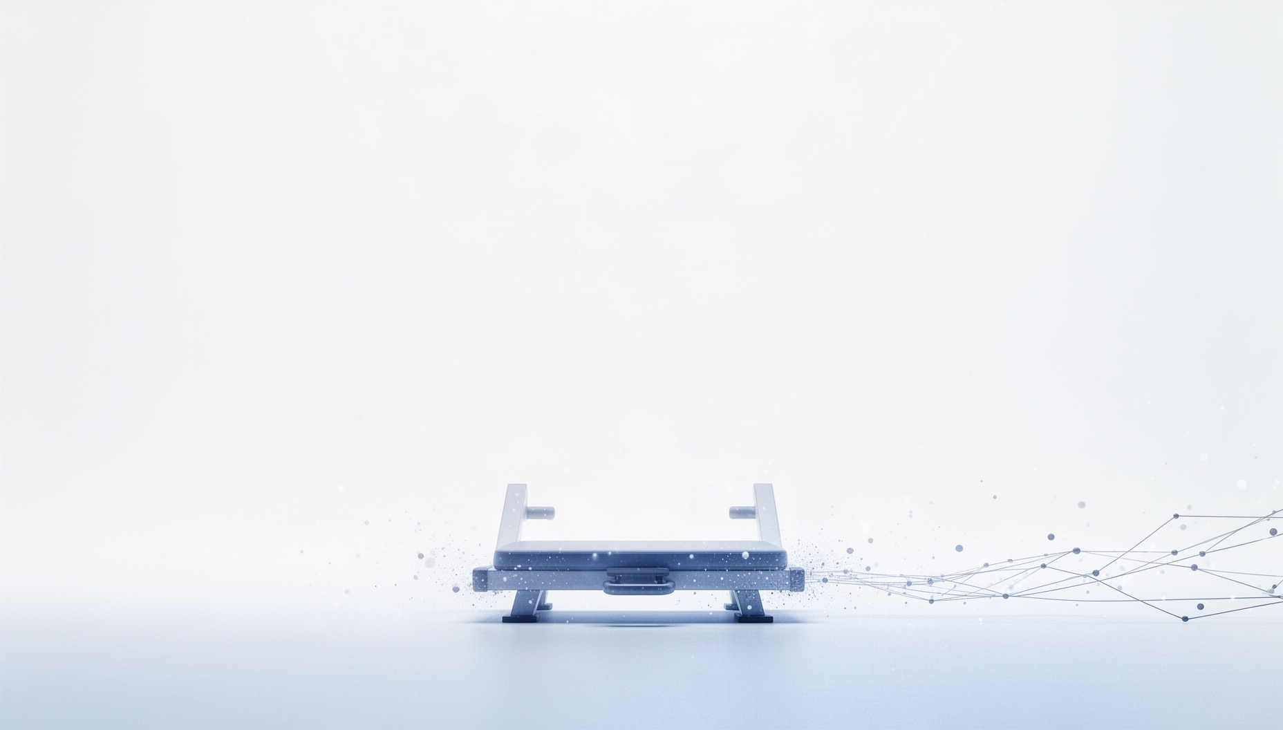 Fitness PowerPoint background with a holographic leg press along the bottom edge, white