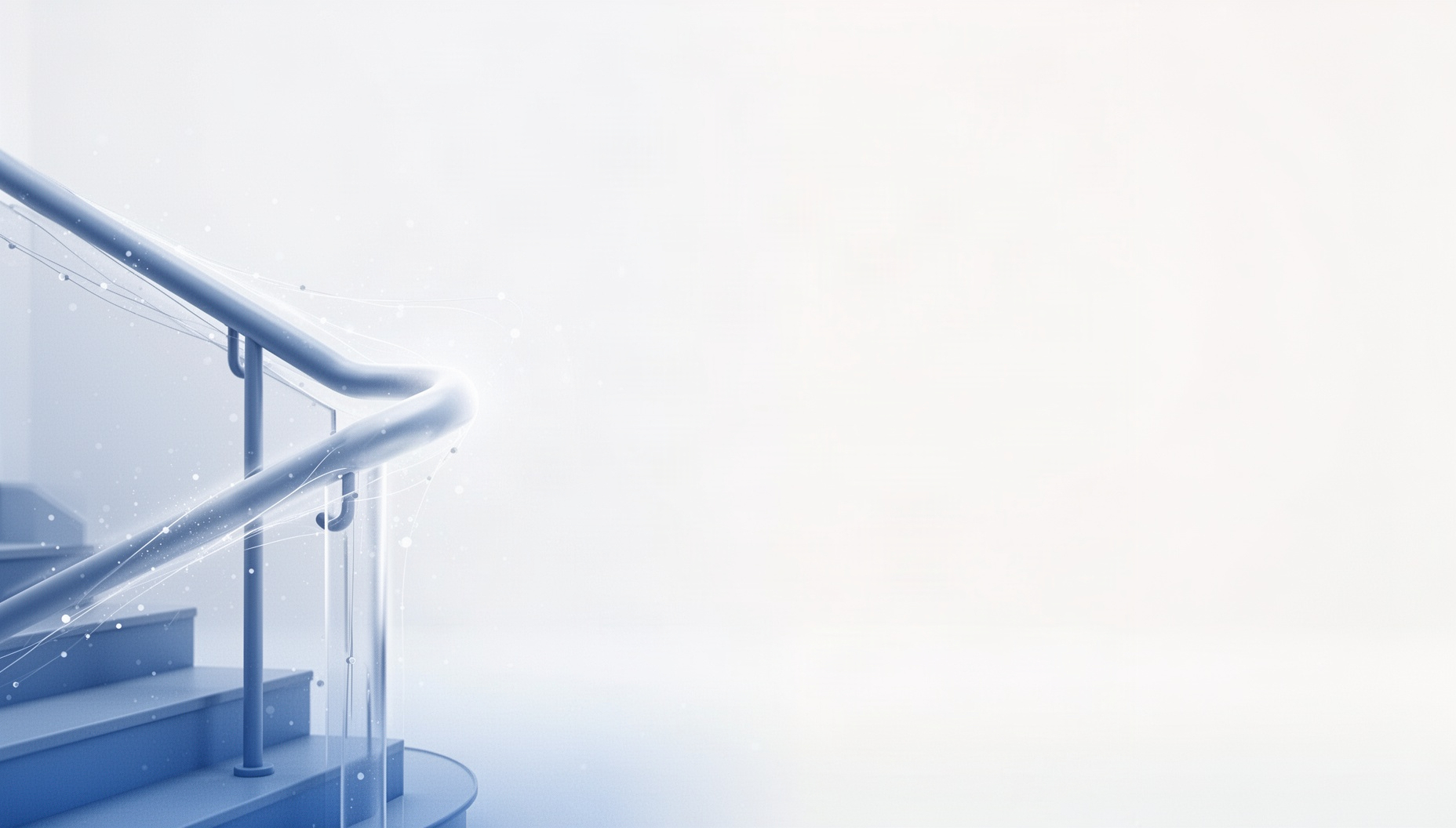 School slide background with a holographic staircase handrail on the left edge, white