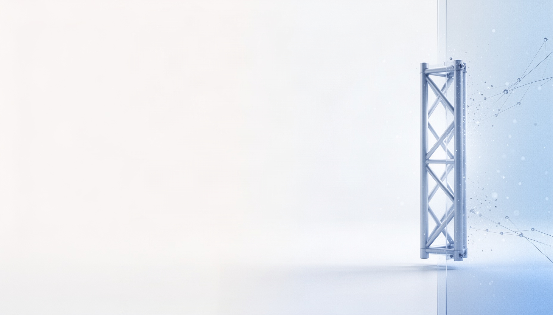 School slide background with a holographic atrium truss on the right edge, white