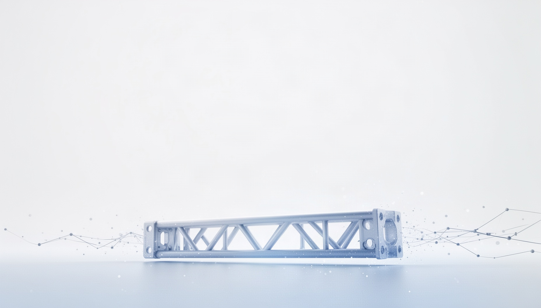 School slide background with a holographic corridor truss along the bottom edge, white