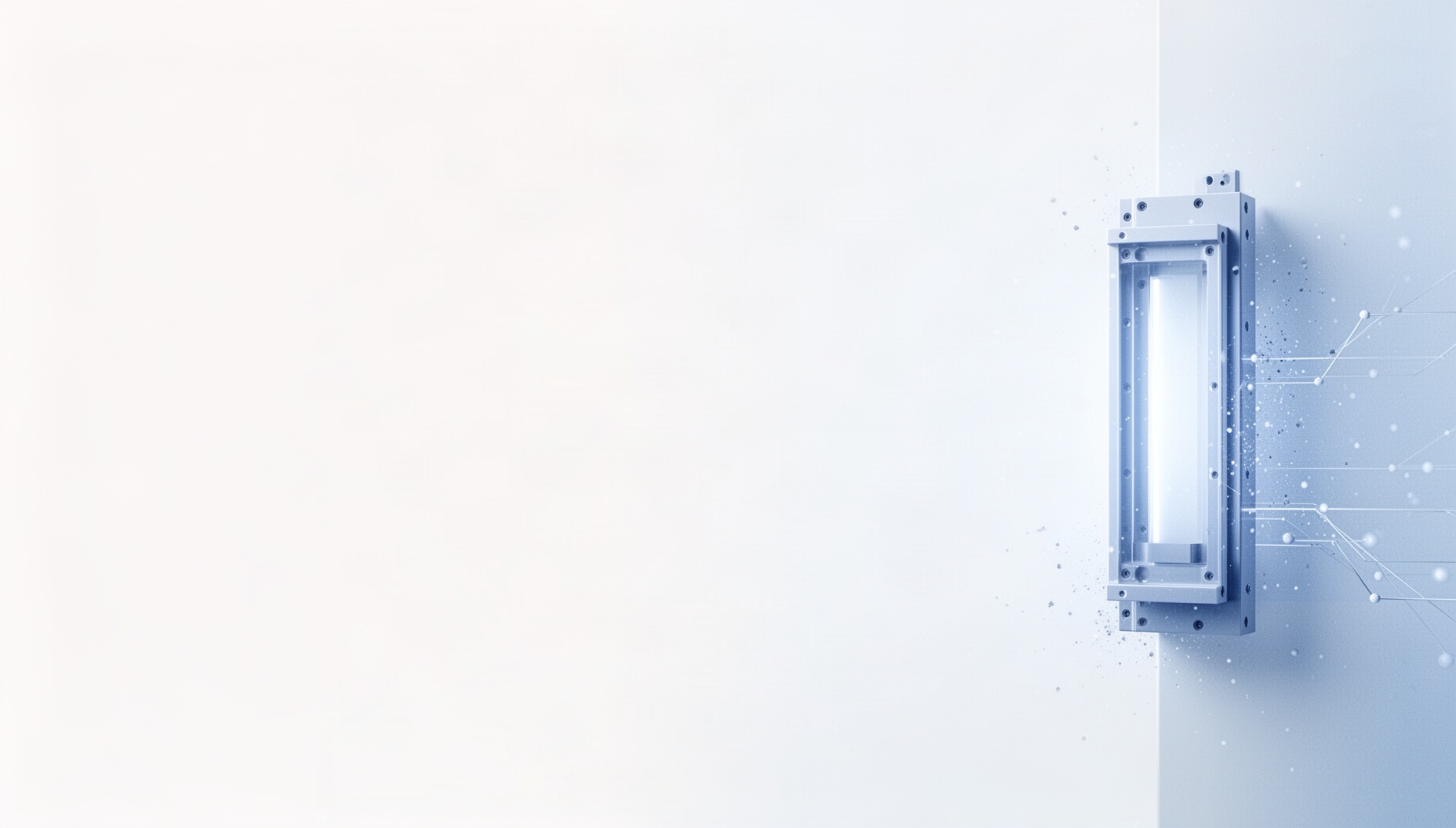 Manufacturing PowerPoint background with a holographic cnc mill on the right edge, white