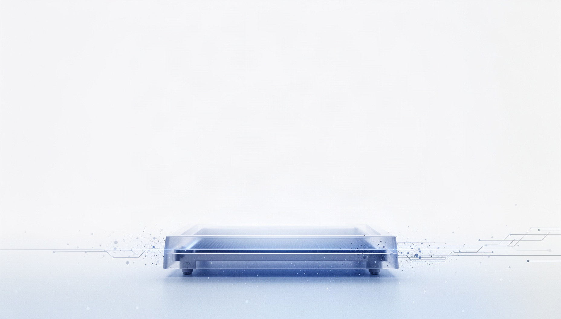 Manufacturing PowerPoint background with a holographic laser cutter along the bottom edge, white