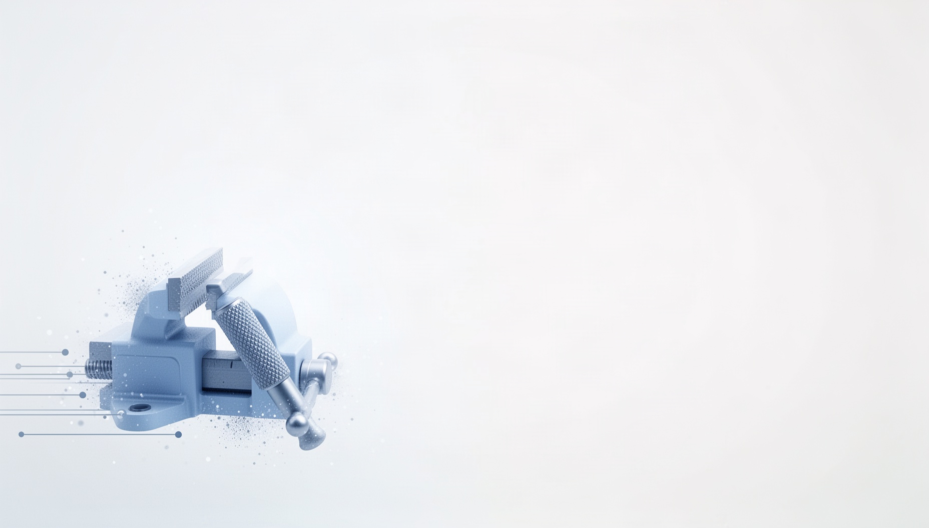 Manufacturing PowerPoint background with a holographic machine vise in opposite corners, white