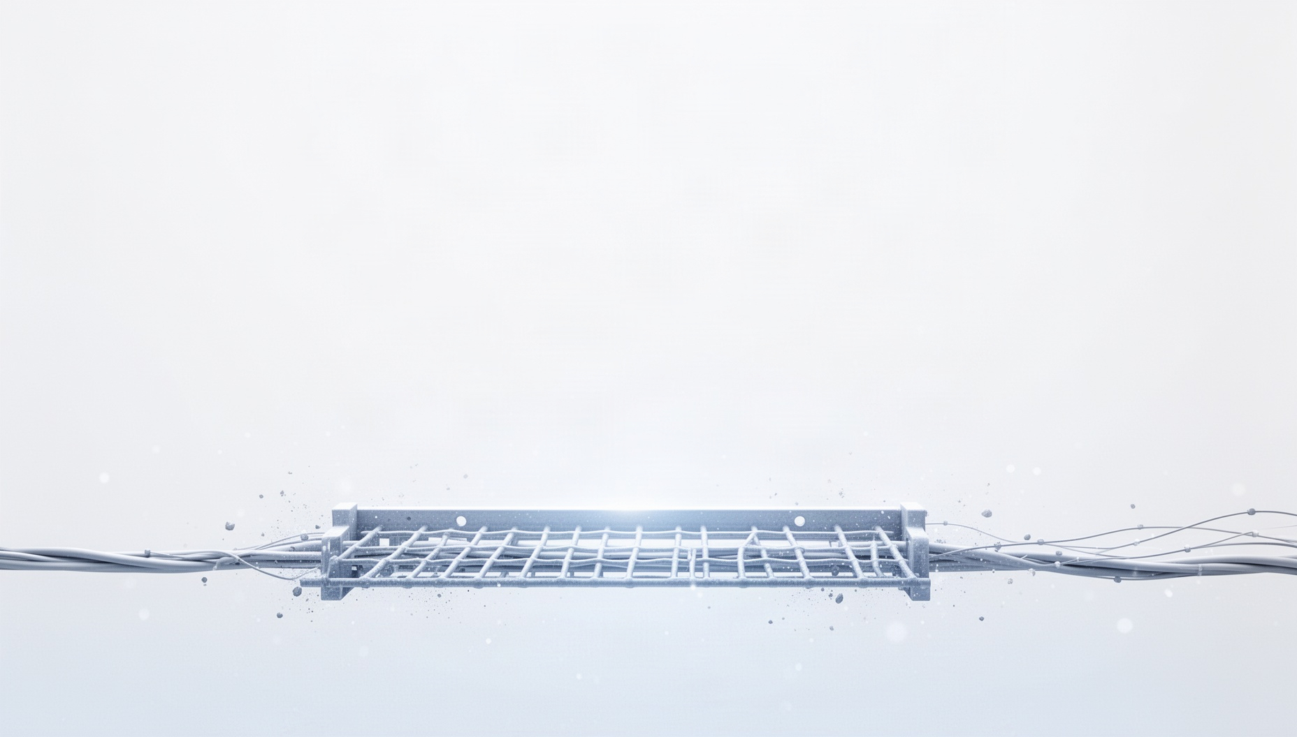 Information technology PowerPoint background with an illustrated cable tray along the bottom edge, white