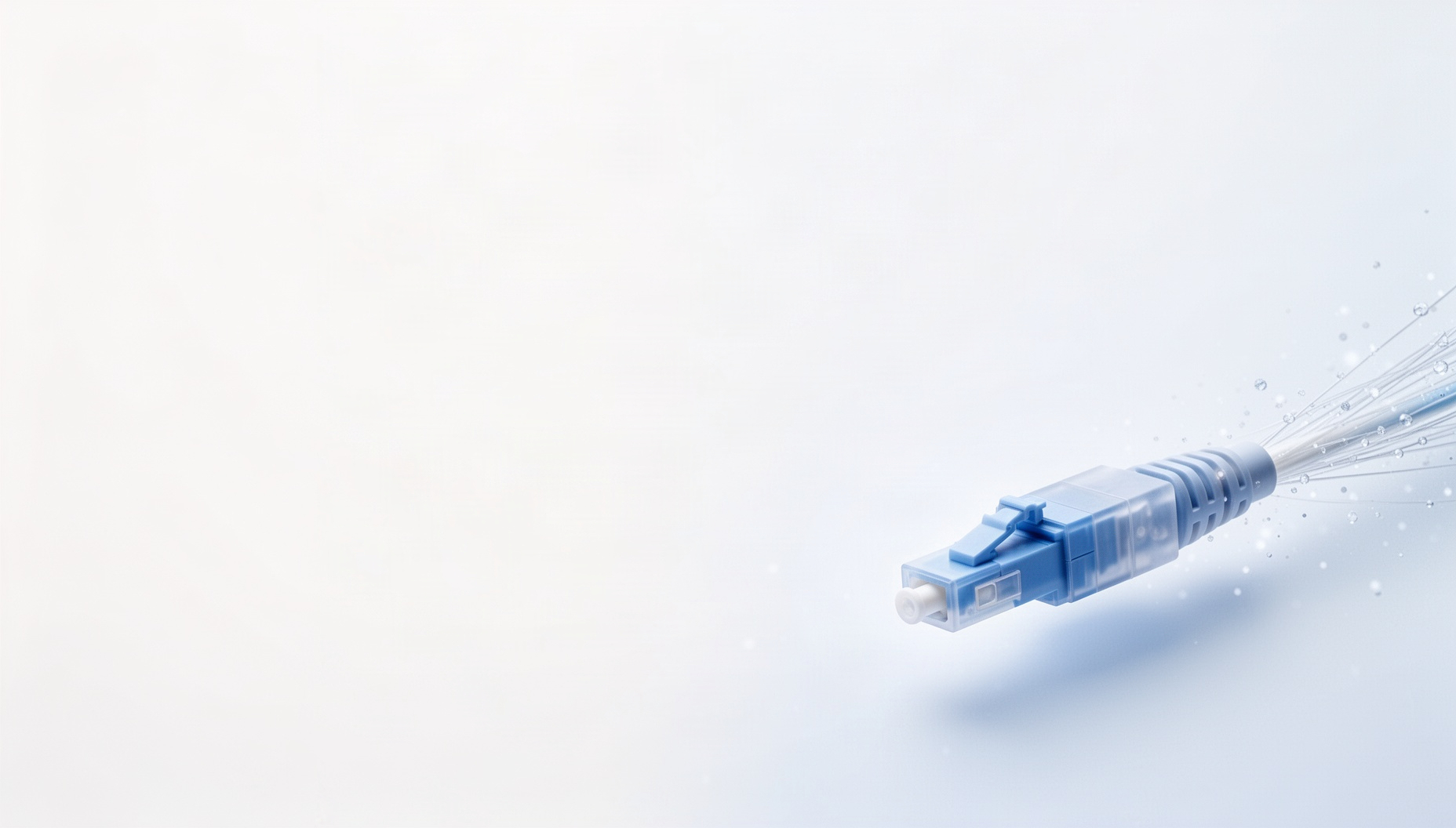 Information technology PowerPoint background with an illustrated fiber optic connector in opposite corners, white