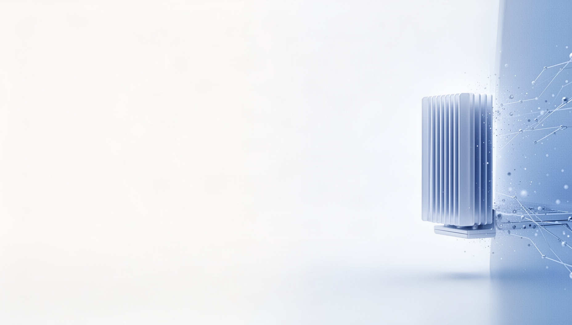 Technology slide background with a laptop heat sink on the right edge, white