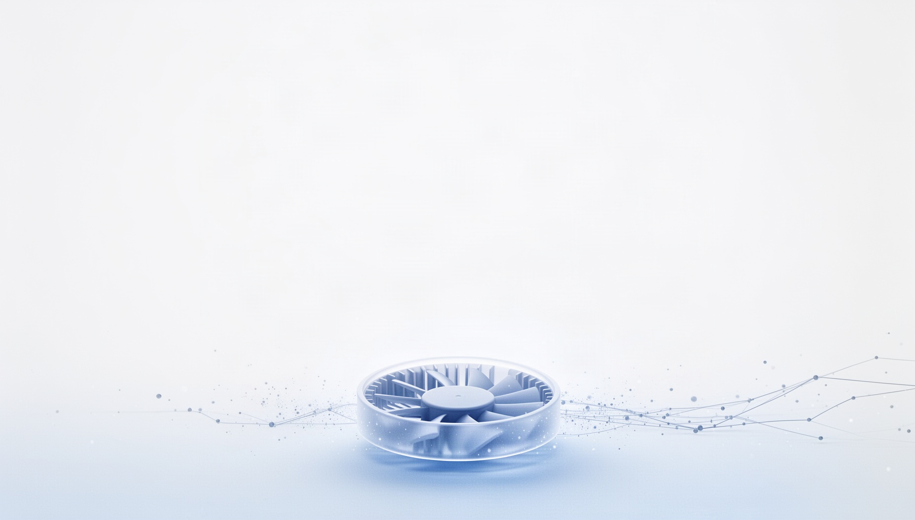 Technology slide background with a cooling fan along the bottom edge, white
