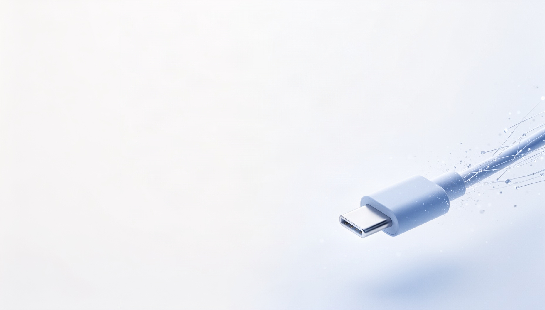 Technology slide background with a cable connector in opposite corners, white