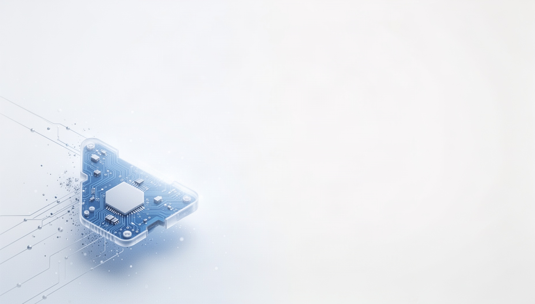 Technology slide background with a circuit board shield in opposite corners, white
