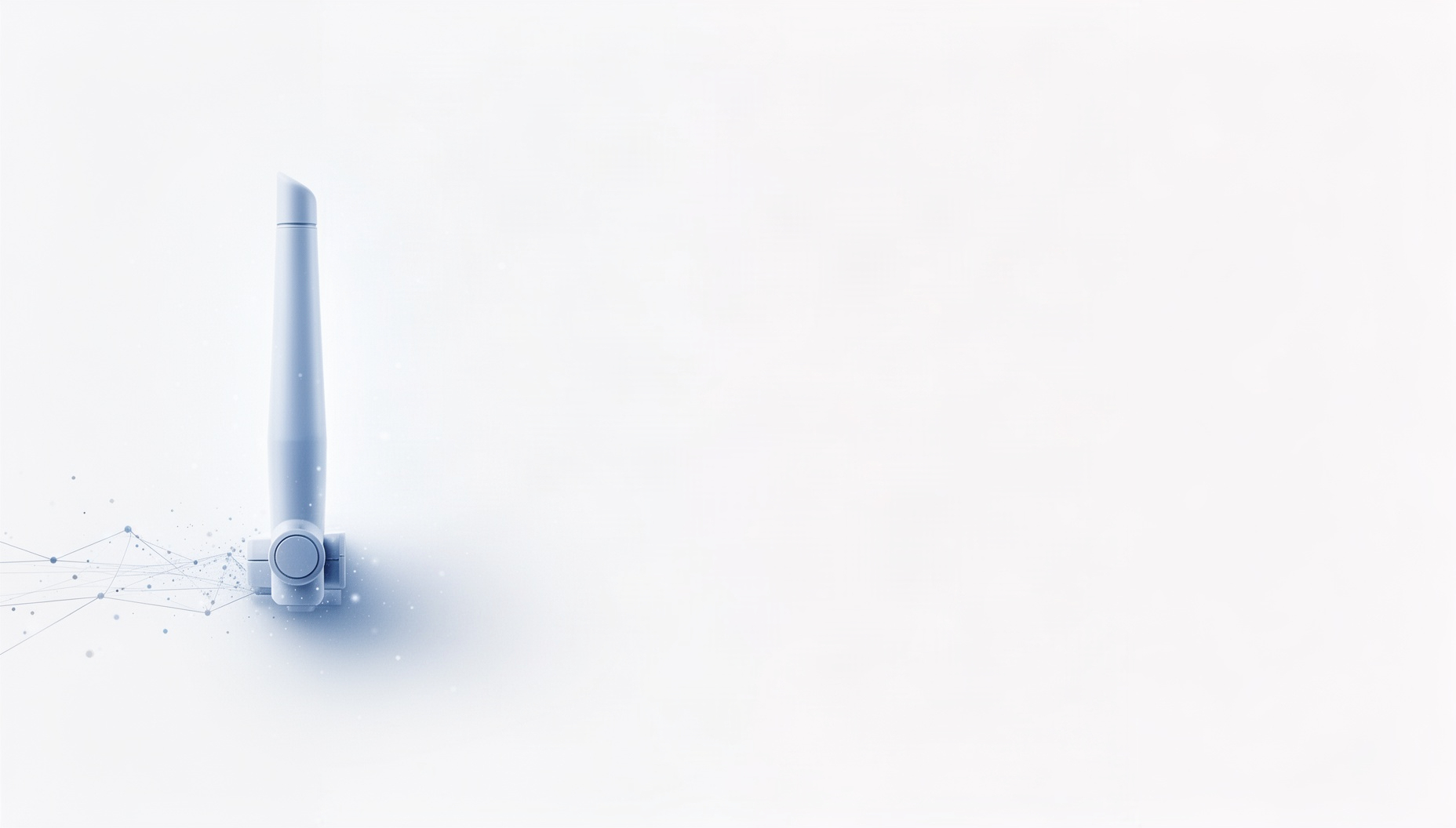 Networking powerpoint background with a 3D-rendered router antenna on the left edge, white