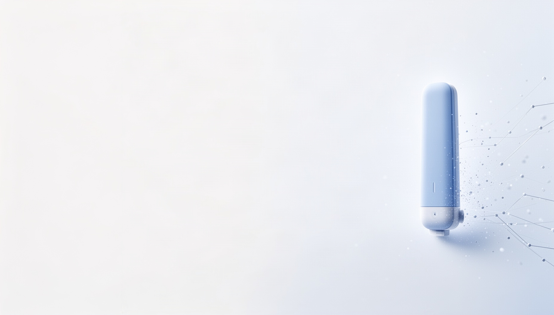 Networking powerpoint background with a 3D-rendered modem antenna on the right edge, white