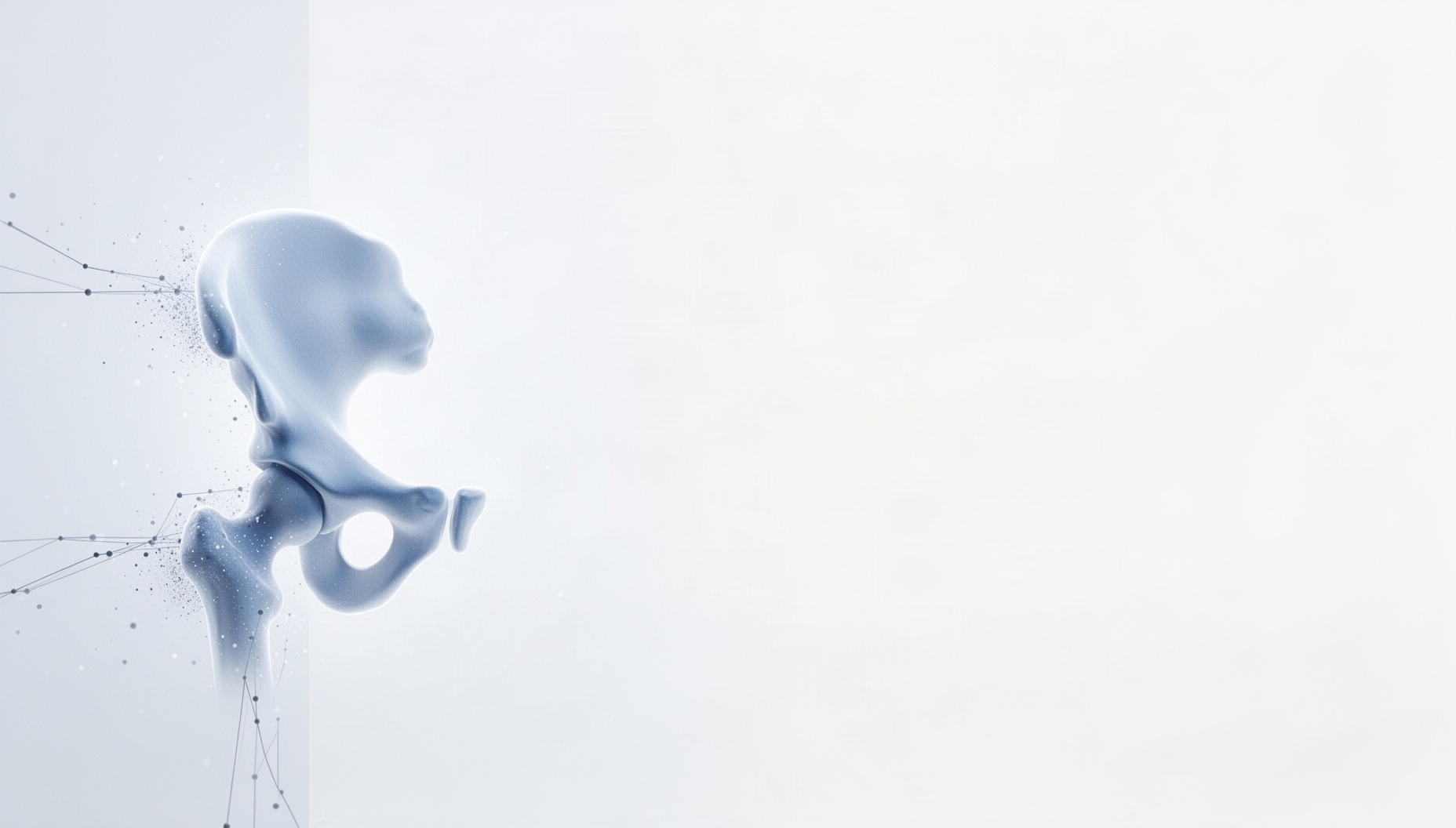 Orthopedic PowerPoint background with a holographic iliac crest on the left edge, white