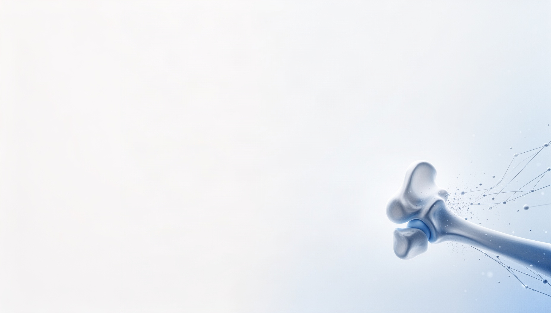 Orthopedic PowerPoint background with a holographic patella in opposite corners (top left, bottom right), white