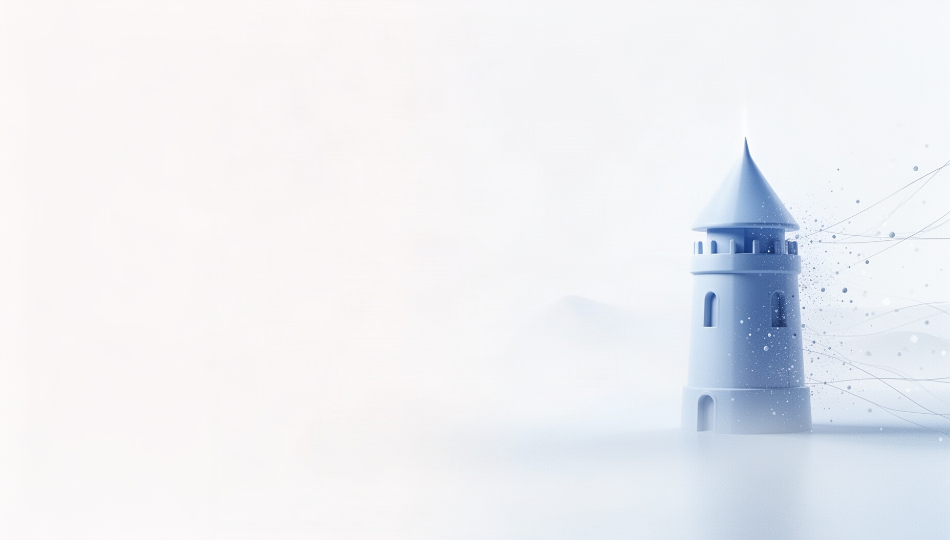 Islamic PowerPoint background with a holographic desert watchtower on the right edge, white