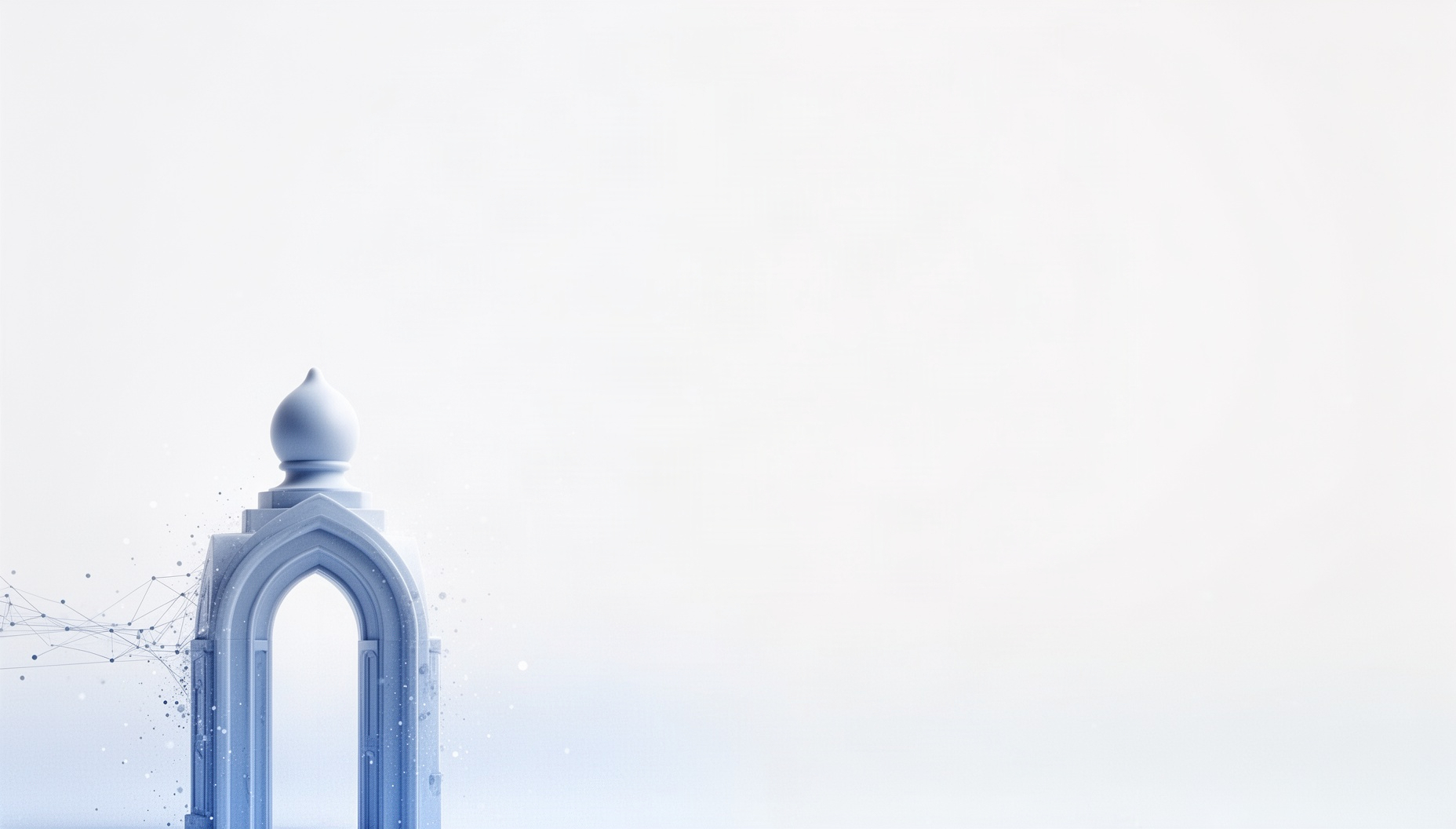 Islamic PowerPoint background with a holographic arched gateway finial in opposite corners, white
