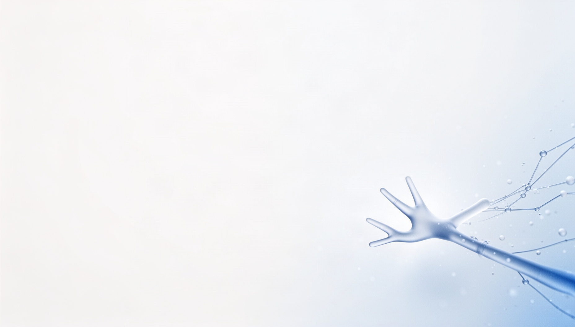 Neurology PowerPoint background with a holographic facial nerve in opposite corners (top left, bottom right), white