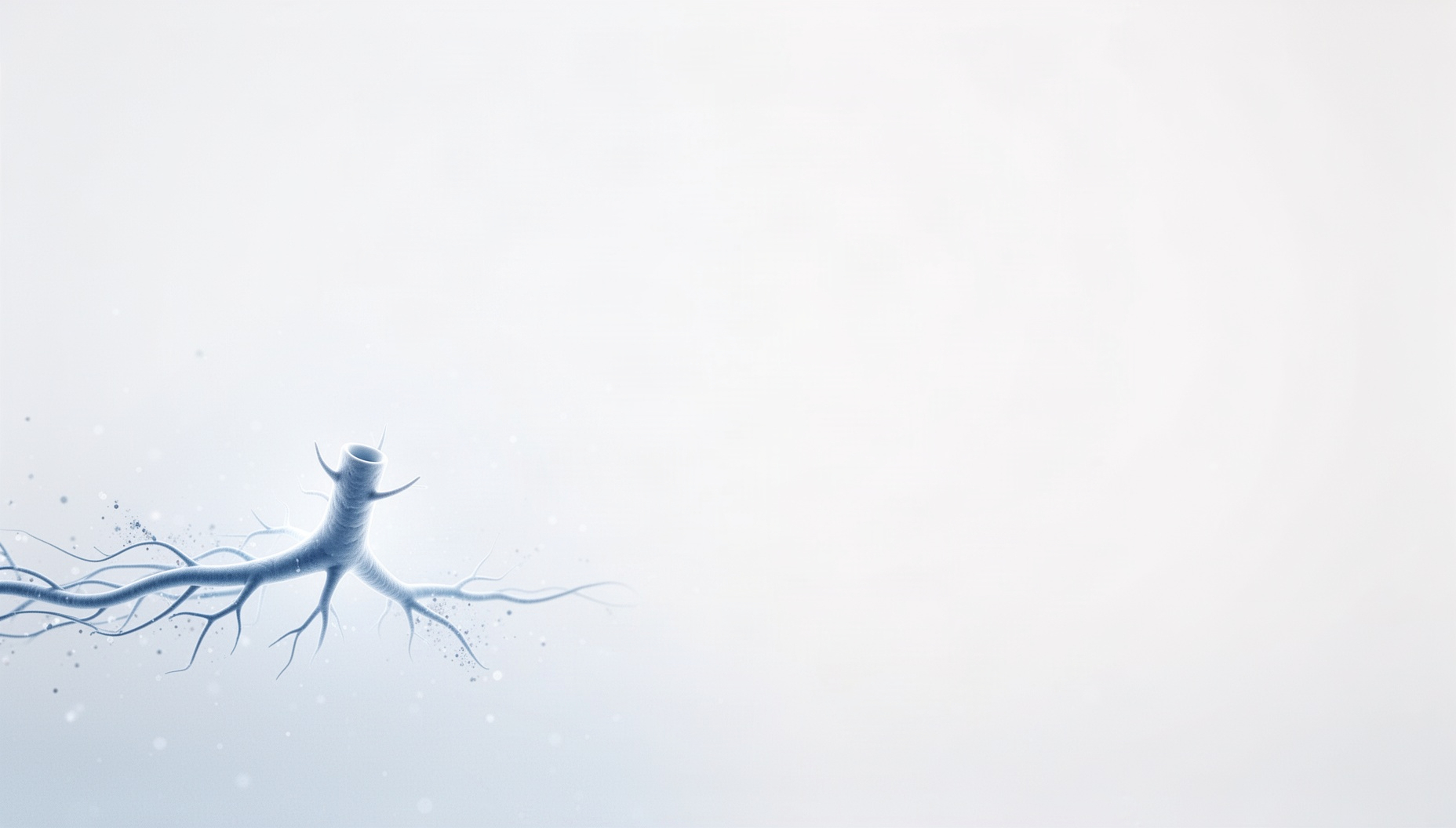 Neurology PowerPoint background with a holographic spinal nerve rootlet in opposite corners (bottom left, top right), white