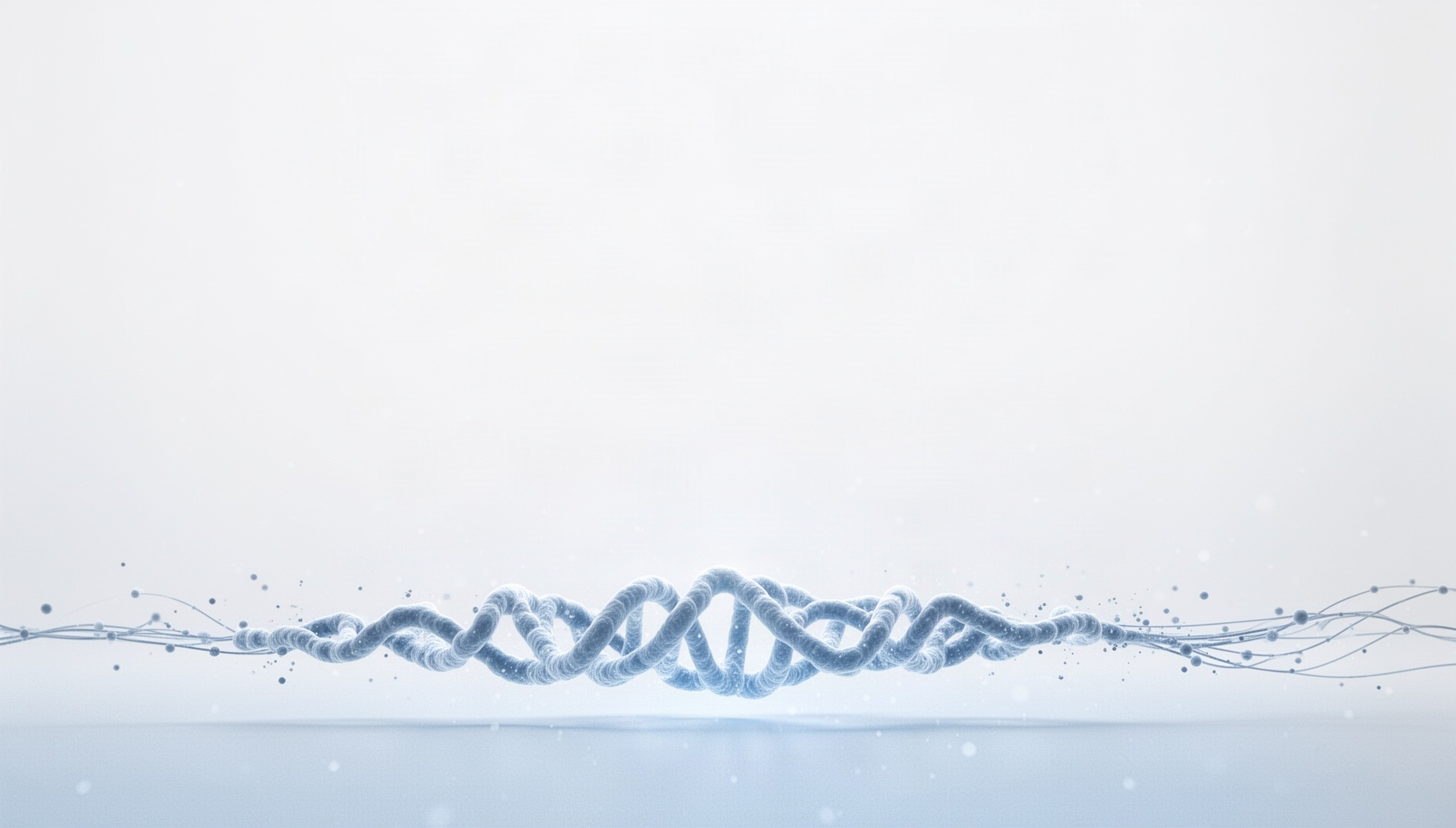 Science PowerPoint background with a holographic chromatin fiber along the bottom edge, white
