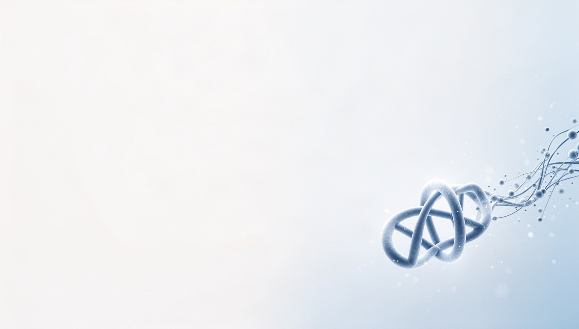 Science PowerPoint background with a holographic protein loop in opposite corners, white