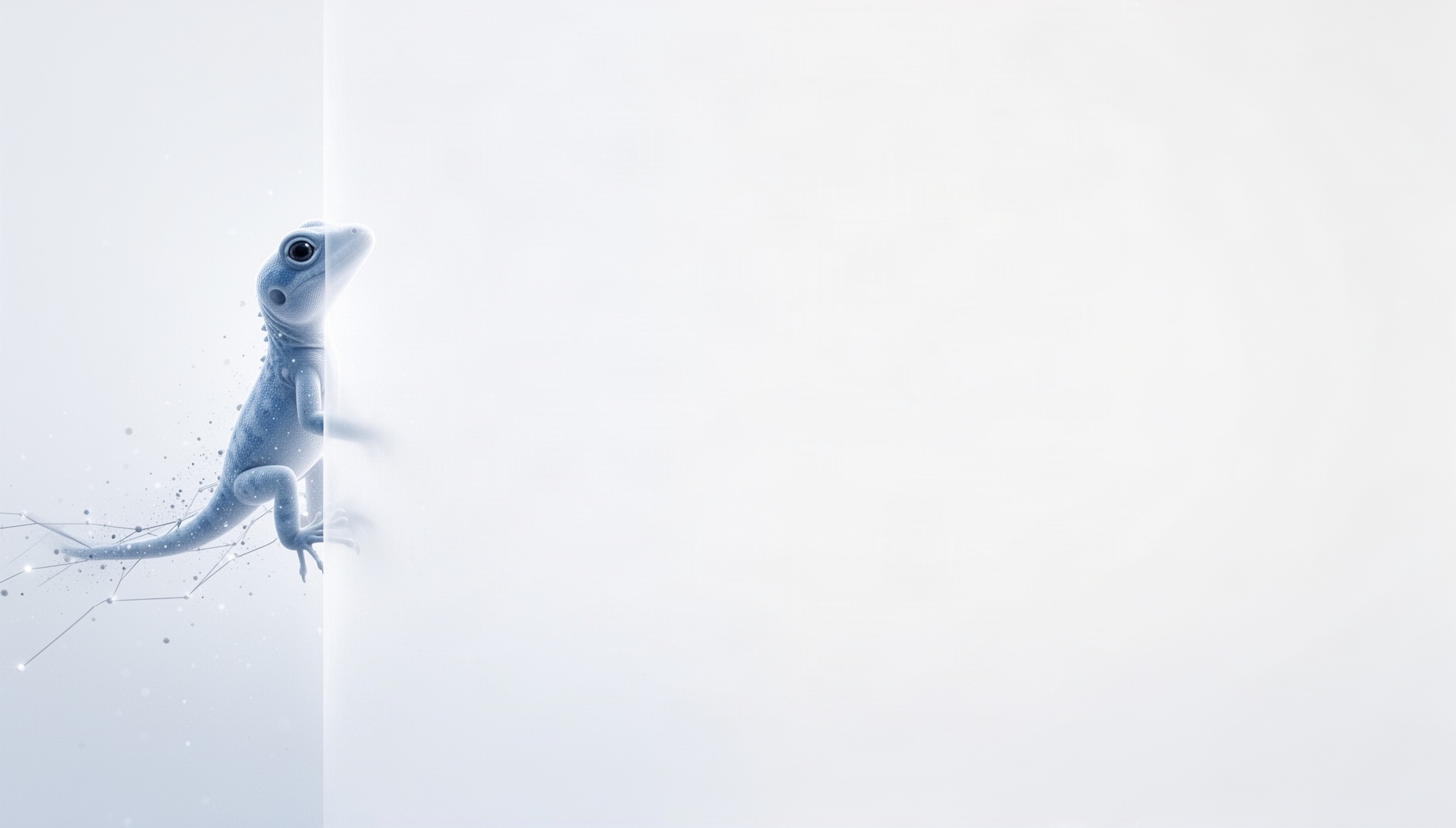 Reptile PowerPoint background with a holographic lizard tail on the left edge, white