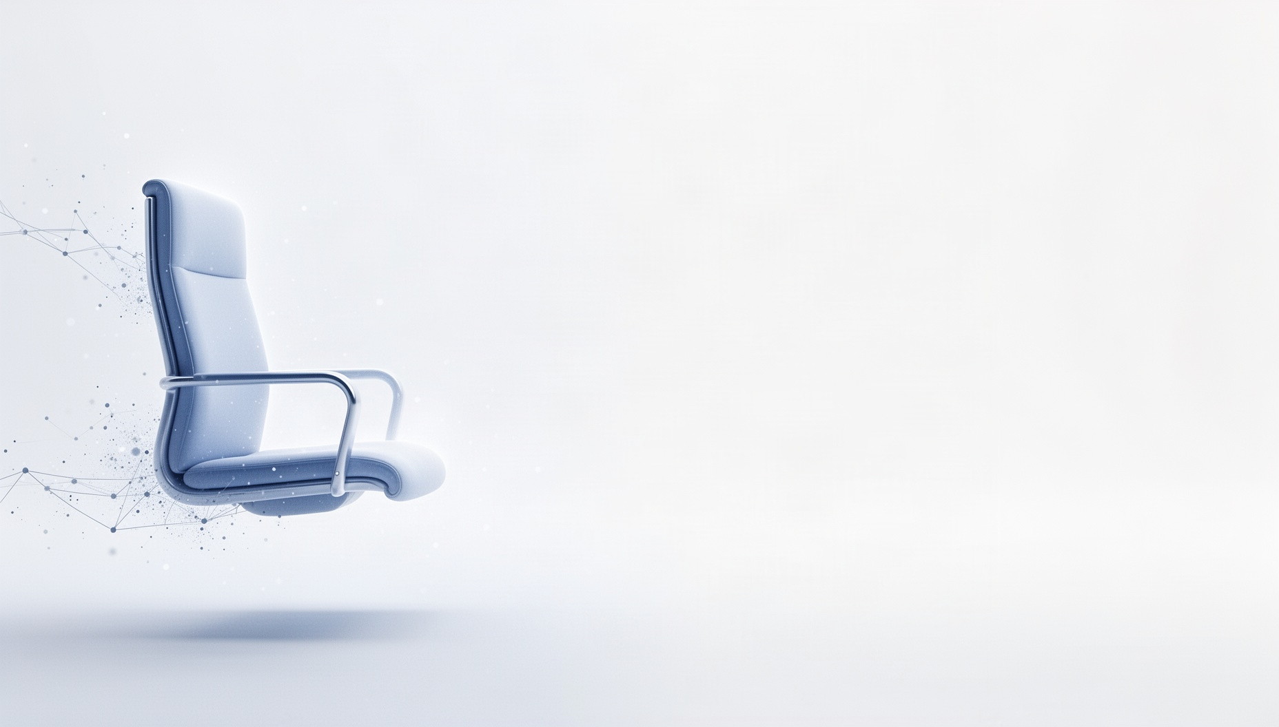Business presentation background with a holographic boardroom chair on the left edge, white