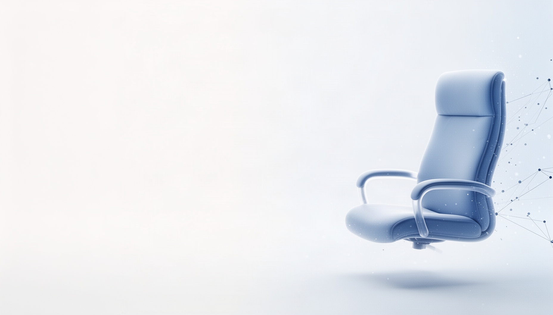Business presentation background with a holographic executive chair on the right edge, white