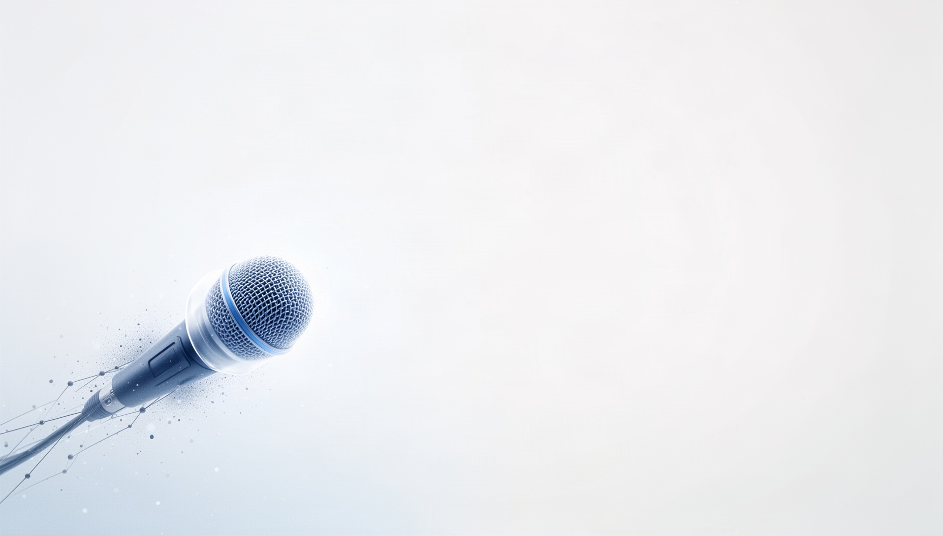 Business presentation background with a holographic conference microphone in opposite corners, white